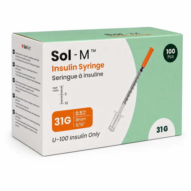 Insulinsprøjter U-100 0,5 ml 31G × 8 mm – Sol-M™